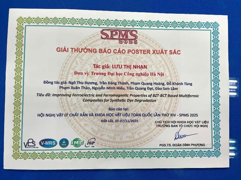 Giảng viên Tổ Vật lý – Khoa Khoa học Cơ bản tham gia Hội nghị Vật lý chất rắn và Khoa học vật liệu toàn quốc lần thứ XIV (SPMS 2025)