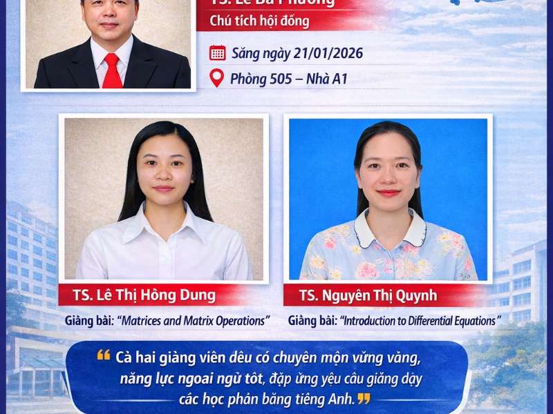 Tổ bộ môn Toán cơ bản tổ chức dự giảng giảng viên giảng dạy các học phần Toán cơ bản bằng tiếng anh học kỳ 2 năm học 2025-2026.