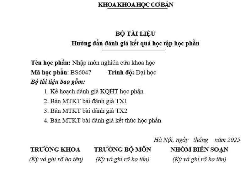 Khoa Khoa học cơ bản tổ chức nghiệm thu bộ tài liệu đánh giá kết quả học tập học phần Nhập môn nghiên cứu khoa học – BS6047