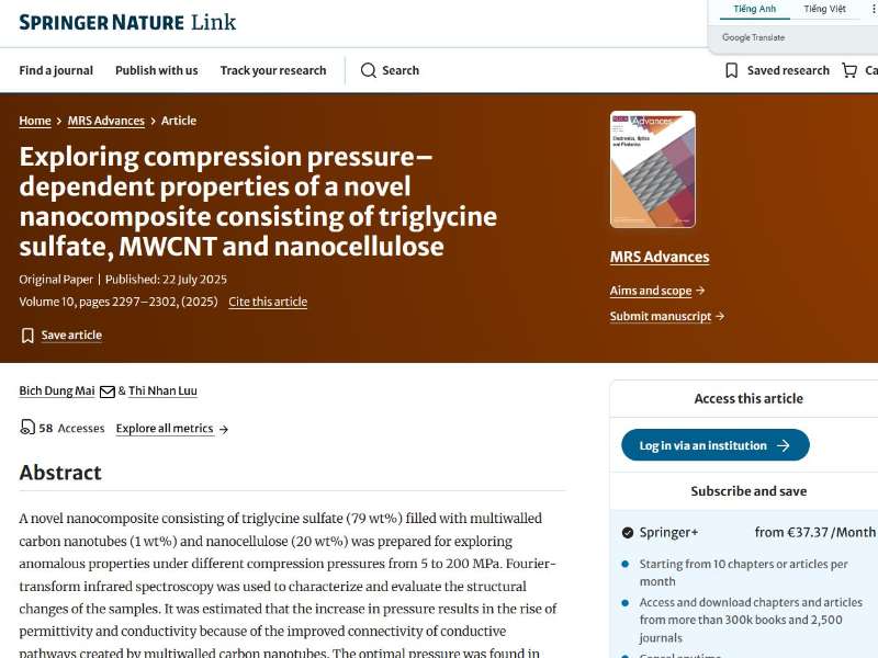 Exploring compression pressure–dependent properties of a novel nanocomposite consisting of triglycine sulfate, MWCNT and nanocellulose